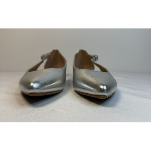 Old Navy Silver Metallic Slingback Womens Size 6 Cut-Out Flats Preppy Career - Picture 5 of 12